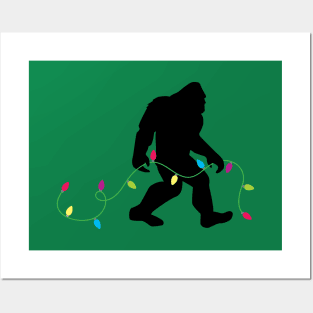 Bigfoot and Christmas String Lights Posters and Art